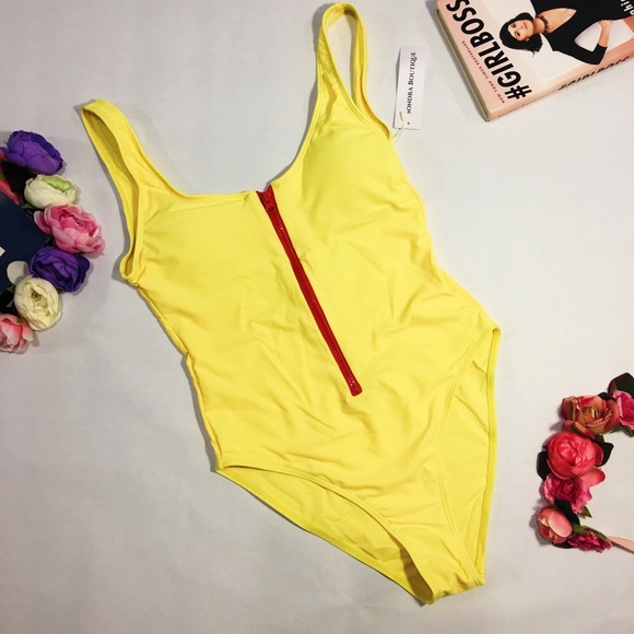 Beautiful yellow one piece swimsuit front zipper - Picture 2 of 4
